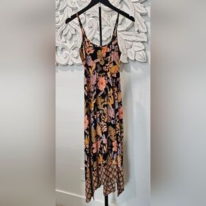 Angie Black/Pink Floral High Low SunDress W/Elastic Back Sz Small NWT